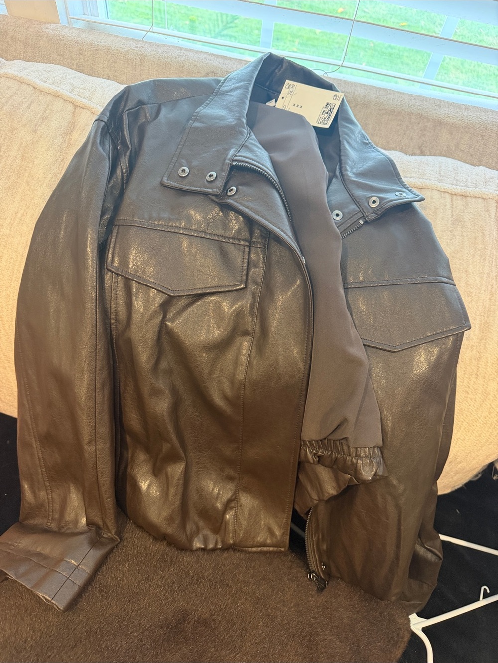 H&M Men's Dark Brown Leather Bomber Jacket